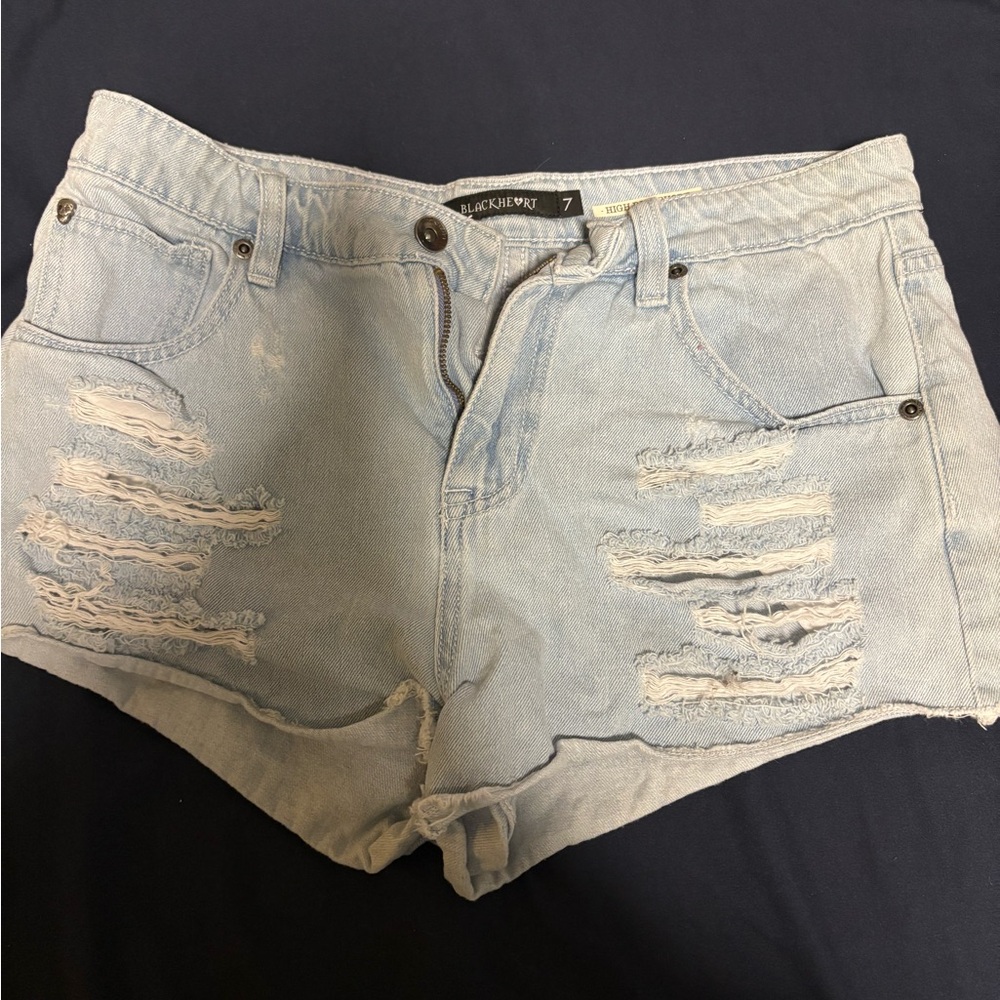 Blackheart Women's Light Blue Ripped Jean Shorts